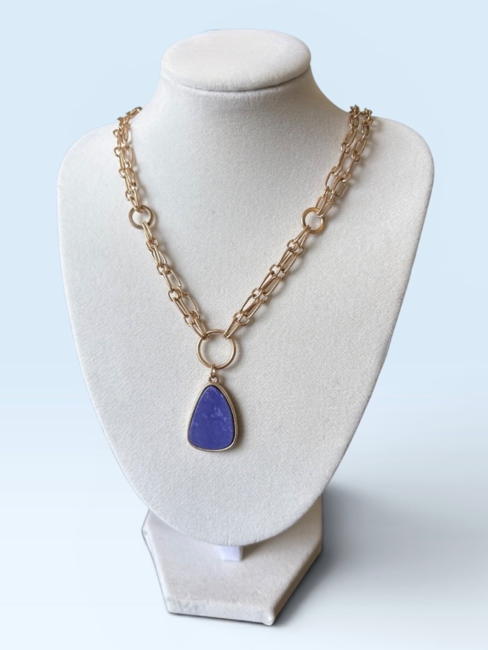 New Goldtone Double Chain Necklace with a Faux Lapis Pendant by Plunder Design - Picture 2 of 8